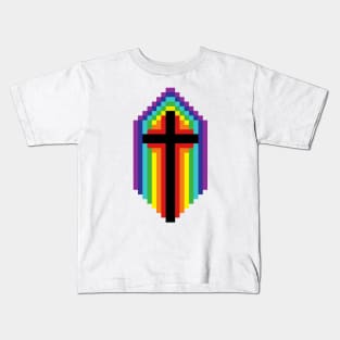 Rainbow Cross - Black on White Kids T-Shirt